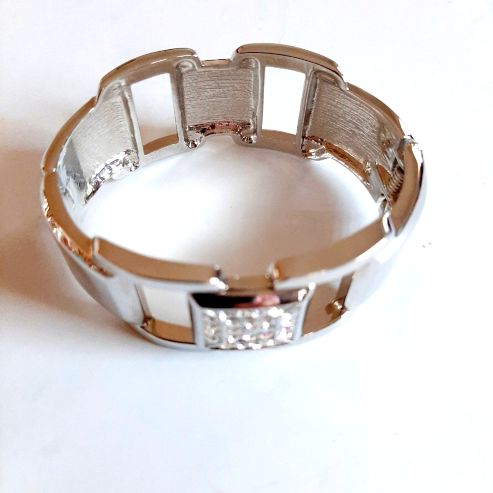 Silver Rhinestone Bangle Bracelet - Picture 2 of 3